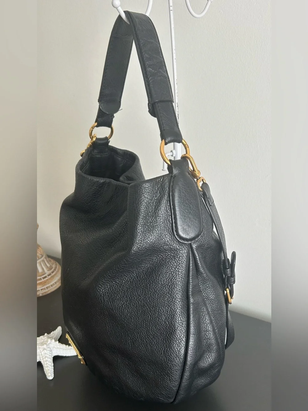 Marc Jacobs Black pebble Leather Hobo Crossbody Bag Large Shoulder bag